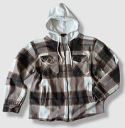 Boohoo Bluza koszulowa z kapturem brązowa kratka L 