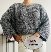 Sweter 60% bawełna melanżowy warkoczowy splot norweski oversize H&M 40 L