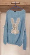 Sweter damski uniwersalny Minouu niebieski z króliczkiem 