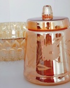 **miodowa bomboniera herbatnica szlifowane szkło iryzowane 1930+