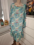 44 zielona sukienka z długim rękawem na jesień print jesienna midi boho