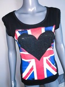 Czarna bluzka flaga serce w cyrkoniach