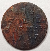 1  szeląg/solid 1797 B, Prusy Południowe, Rzadkośc : R