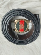 GUCCI skórzany czarny pasek, 3, 5 cm, długość 113 cm