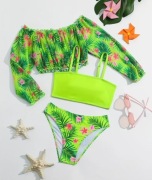 Nowy strój kąpielowy 3 częściowy 134/140cm Kwiaty