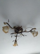 Żyrandol potrójny metalowy wenge kwiatowy + kinkie