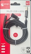 Kabel Multi USB 6w1 2m – iPhone / USB-C / Micro USB 