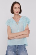 PEPE JEANS turkusowa bluzka z haftem lato rS