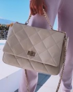 MASSIMO CONNTI shoperka bezowa bag pikowana złoty łańcuch 