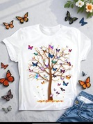 T-shirt bluzka damska biała z nadrukiem motyle