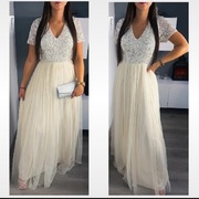 Sukienka tiulowa kremowa Maya z cekinami 