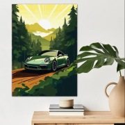 Samochód W Lesie Plakat Na Płótnie