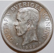 Srebrna moneta 2 Korony Szwecja 1929. 0,39 uncji (oz) Ag 999 .Czytaj opis.