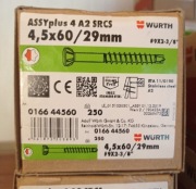 Wkręty do  elewacji Wurth 4,5x60 nierdzewne INOX 