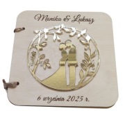 Drewniana kartka ślubna, dla Pary Młodej, złote lustro, prezent, ślub 
