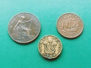 WIELKA BRYTANIA St. - Zestaw 3 monet 1/2 1 3 Pence Penny 1921 1944 1958 K23