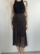 Brązowa tiulowa spódnica midi w kropeczki, zwiewna rozm. XS Sinsay