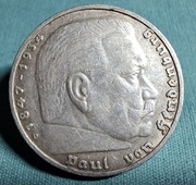 Moneta srebrna Niemcy 5 Marek Hindenburg 1936 D