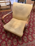 Fotel lata 60/70 – vintage, gięte podłokietniki, drewniany