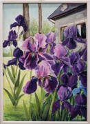 Ręcznie malowany obraz, 50x70, kwiaty irysy fiolet