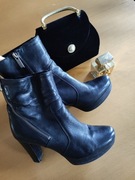 botki sztyblety kozaki na słupku z suwakami platforma ocieplane eleganckie