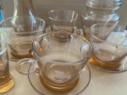 Zestaw filiżanki ,flakon, karafka szkło PRL vintage