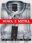 Koszula męska szara w kratkę na krótki rękaw kołnierzyk 41/42