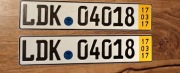Niemieckie tablice rejestracyjne LDK 04018 komplet ORYGINAŁ DE metalowe 