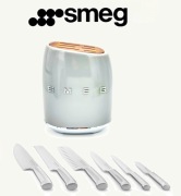 SMEG Noże kuchenne 6szt wysokiej jakości + stojak na noże siwy