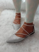 (40/41) Srebrne, bogato zdobione baleriny wieczorowe z zapięciem, NOWE 