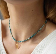 Nowy Naszyjnik Choker pozłacany Ania Kruk listek niebieski apatyt srebro