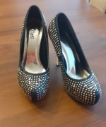 Szpilki czarno-złote z platformą – eleganckie, rozm. 37 (bdb)