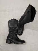 Czarne skórzane zasuwane buty kozaki na obcasie Pesco 37 skóra naturalna