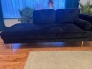 Szezlong/sofa prawostronna welurowa czarny-zloty