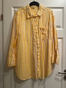 Koszula lniana H&M w paski – żółto-biała, oversize, letnia XL 