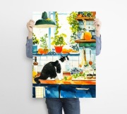 Kot w kuchni - grafika na plakacie na A3