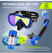 Maska do snorkelingu i nurkowania TSUNAMI z  szkłami i fajką