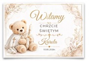 Plakat Powitalny na Chrzest – Personalizowany | Miś w Stylu Boho