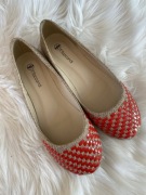 Balerinki damskie słomiane z dodatkiem czerwienie