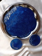 Srebrna taca + podkładki pod kubek z żywicy epoksydowej 