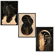 Zestaw 3 plakatów 30x40 czarno złoty,art line ,nowoczesny
