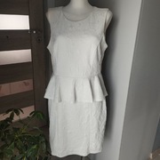 Elegancka sukienka z baskinką H&M kremowa L/XL