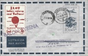 Poczta balonowa 1958 Lot nad Tatrami. Przesyłka z rzadką czerwoną nalepką