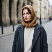 Balaclava oversize kominiarka kaptur zamiast czapki z merino camel