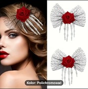 1 szt. Vintage-Style Gothic Skull Hair Clip z fałszywymi różami i koronką.