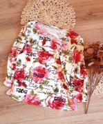 biała czerwona kwiecista bluzka z rękawem 44XXL 42 w róże kwiaty