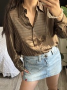 Koszula marki premium & Other Stories XS satynowy efekt oversize zieleń