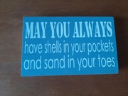 Dekoracja ozdoba tablica - napisy - morski motyw - muszelki / piasek