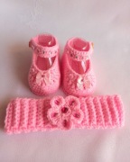Komplet niemowlęcy pinetki 9 cm + opaska 36 cm różowy handmade