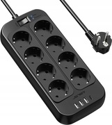 Listwa zasilająca JSVER 8 gniazd + 4 x USB 3680W 16A rozdzielacz czarny 2m